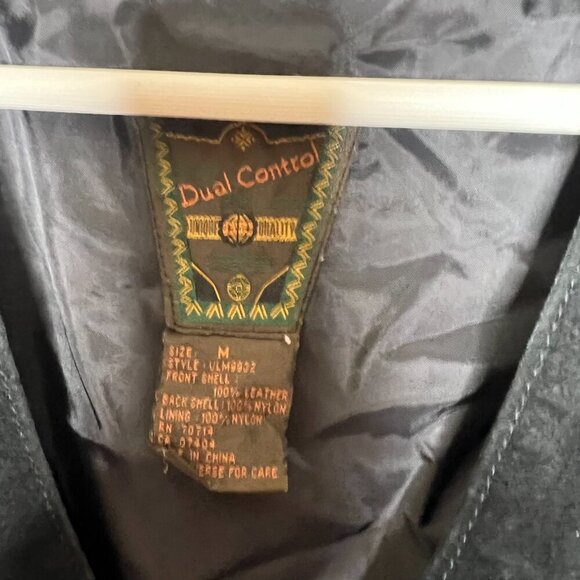 Dual Control VTG Suede Leather Vest Waistcoat Medium Black Western Biker Cowboy - Picture 5 of 8
